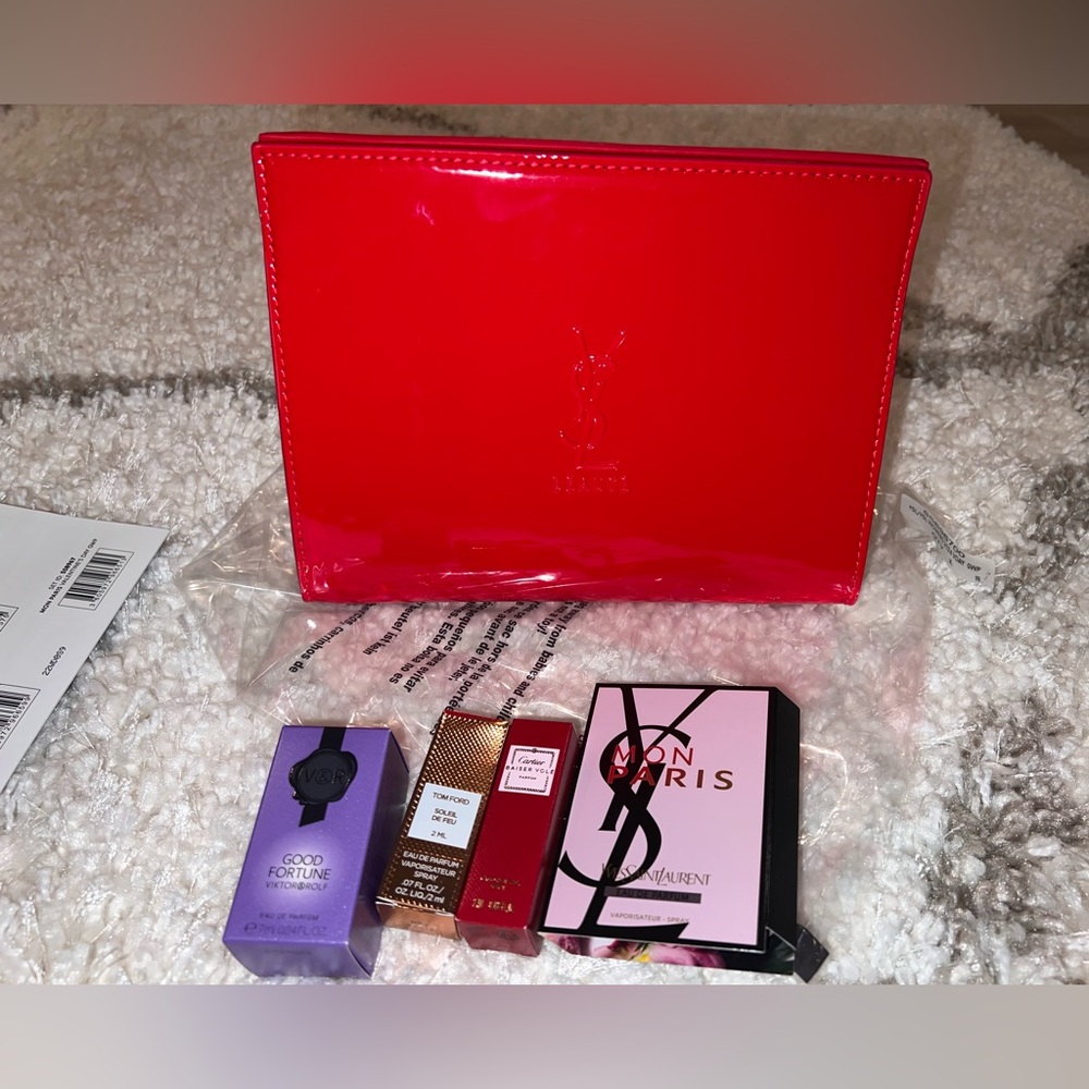 New Red YSL Beaute Patent Cosmetic Makeup Bag Clutch